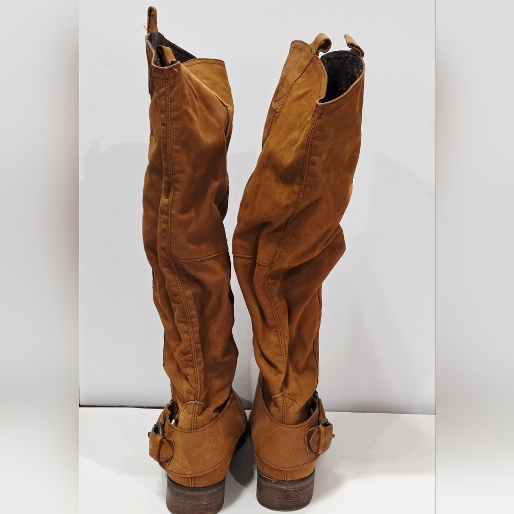 Steve Madden BANKKER Brown Suede Fabric Boot Tall Pull-On Riding Buckle 10 M New - Picture 8 of 16